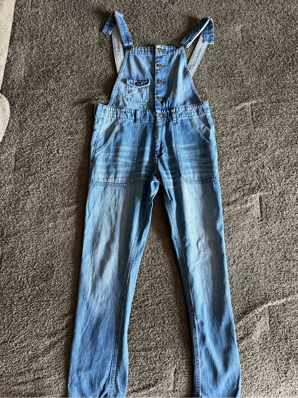 Fringe Light Wash Denim Overalls Size S — Vintage Workwear Style